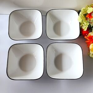 Set of 4 Corelle, Simple Lines Square Bowls. Made in USA ☆☆☆
